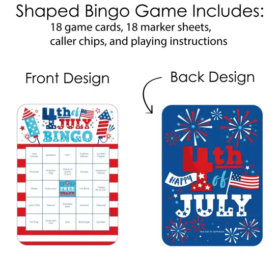 Big Dot of Happiness Firecracker 4th of July - Bar Bingo Cards and Markers -Party Shaped Bingo Game - Set of 18 {4}