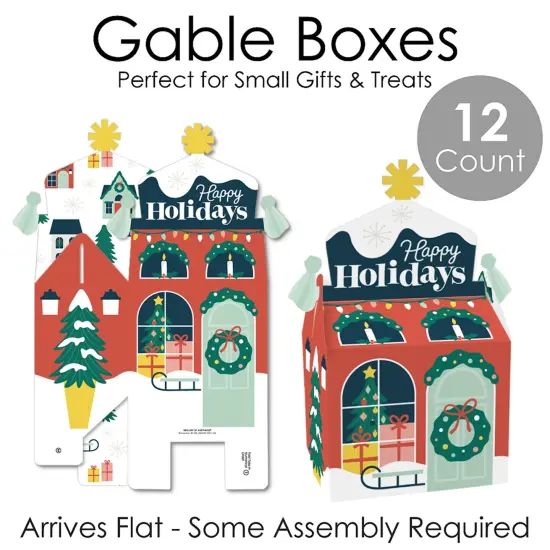 Big Dot of Happiness Christmas Village - Treat Box Party Favors - Holiday Winter Houses Goodie Gable Boxes - Set of 12 {7}