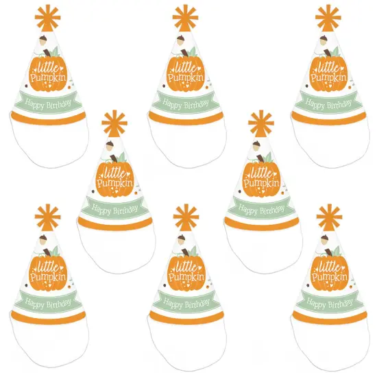 Big Dot of Happiness Little Pumpkin - Cone Happy Birthday Party Hats for Kids and Adults - Set of 8 (Standard Size) {7}