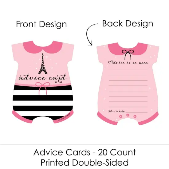 Big Dot of Happiness Paris, Ooh La La - Baby Bodysuit Wish Card Paris Themed Baby Shower Activities - Shaped Advice Cards Game - Set of 20 {4}