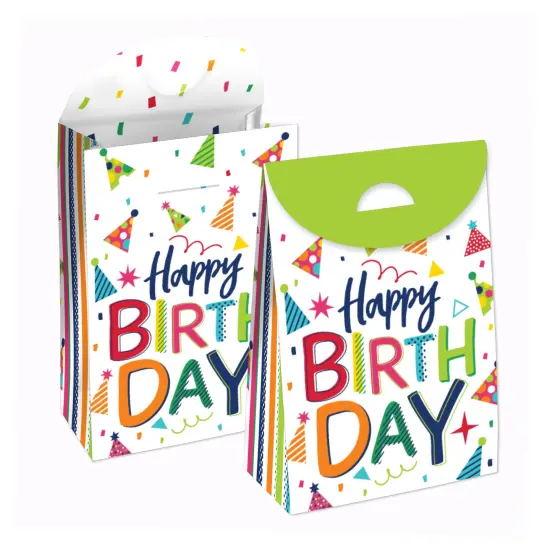 Big Dot of Happiness Cheerful Happy Birthday - Colorful Birthday Gift Favor Bags - Party Goodie Boxes - Set of 12 {1}