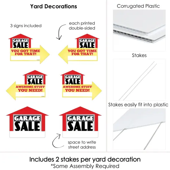 Big Dot of Happiness Garage Sale Signs - Yard Sign with Stakes - Double Sided Outdoor Lawn Sign - Set of 3 {4}