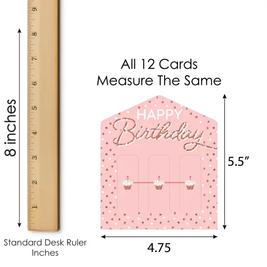 Big Dot of Happiness Pink Rose Gold Birthday - Happy Birthday Party Game Pickle Cards - Pull Tabs 3-in-a-Row - Set of 12 {7}