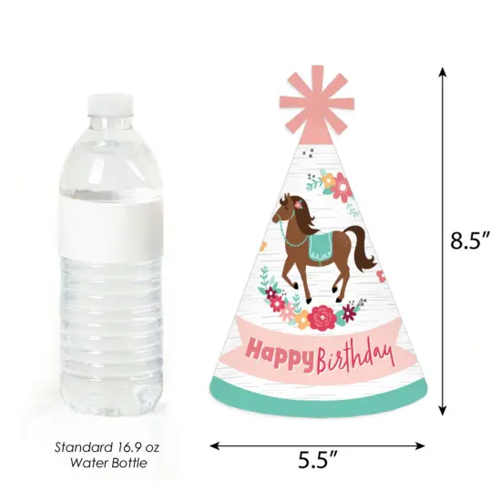 Big Dot of Happiness Run Wild Horses - Cone Happy Birthday Party Hats for Kids and Adults - Set of 8 (Standard Size) {4}