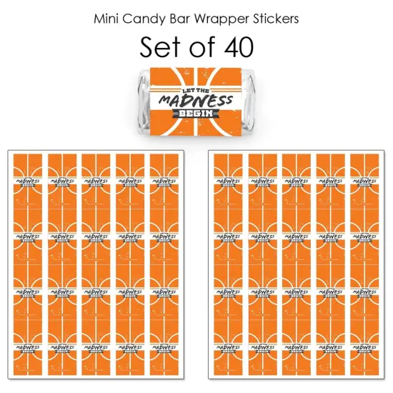 Big Dot of Happiness Basketball - Let the Madness Begin - Mini Candy Bar Wrapper Stickers - College Basketball Party Small Favors - 40 Count {4}