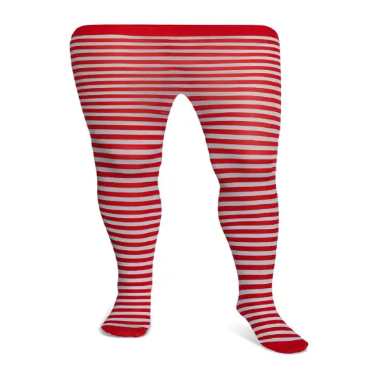 White and Red Tights - Striped Nylon Stretch Pantyhose Stocking Accessories for Every Day Attire and Costumes for Teens and Kids {1}