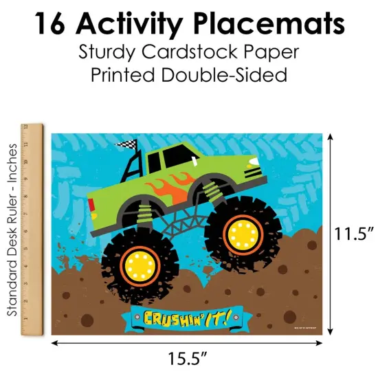 Big Dot of Happiness Smash and Crash - Monster Truck - Paper Boy Birthday Party Coloring Sheets - Activity Placemats - Set of 16 {6}