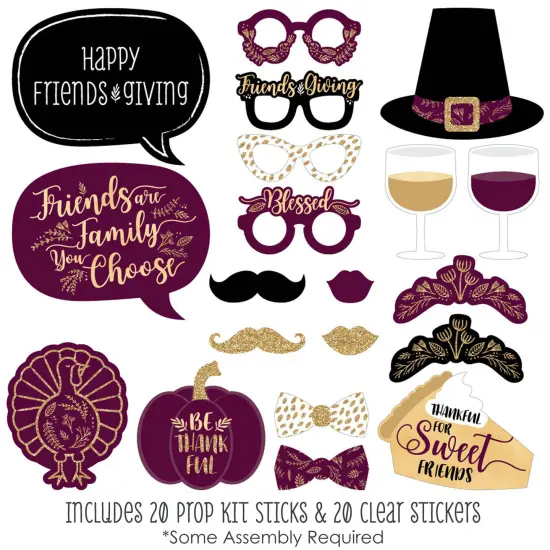 Big Dot of Happiness Elegant Thankful for Friends - Friendsgiving Thanksgiving Party Photo Booth Props Kit - 20 Count {3}