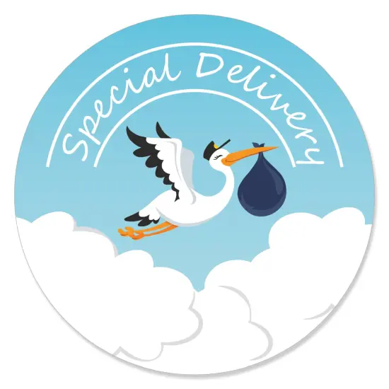 Big Dot of Happiness Boy Special Delivery - Blue It's A Boy Stork Baby Shower Circle Sticker Labels - 24 Count {1}