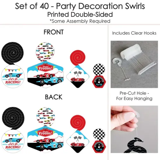 Big Dot of Happiness Let's Go Racing - Racecar - Race Car Birthday Party or Baby Shower Hanging Decor - Party Decoration Swirls - Set of 40 {7}