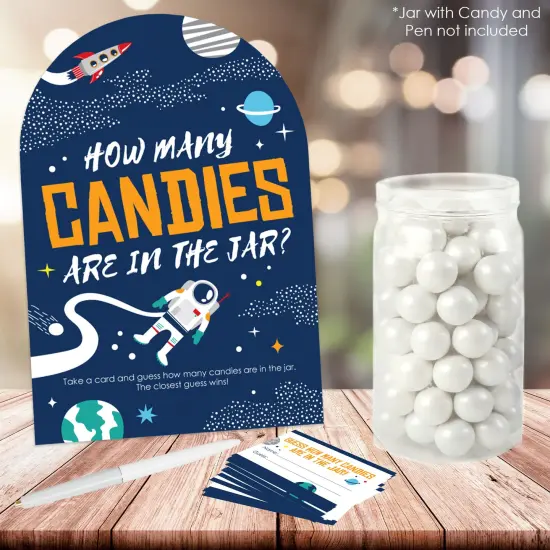 Big Dot of Happiness Blast Off to Outer Space How Many Candies Rocket Ship Baby Shower or Birthday Party Game 1 Stand and 40 Cards Candy Guessing Game {3}