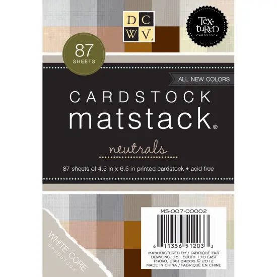 DCWV Single-Sided Mat Stack 4.5"X6.5" 87/Pkg-Neutrals, White Core, 29 Colors/3 Each {1}