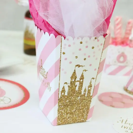 Big Dot of Happiness Little Princess Crown - Pink and Gold Princess Baby Shower or Birthday Party Favor Popcorn Treat Boxes - Set of 12 {7}