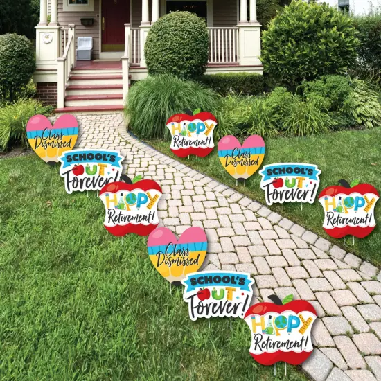 Big Dot of Happiness Teacher Retirement - Pencil Apple Lawn Decorations - Outdoor Happy Retirement Party Yard Decorations - 10 Piece {1}