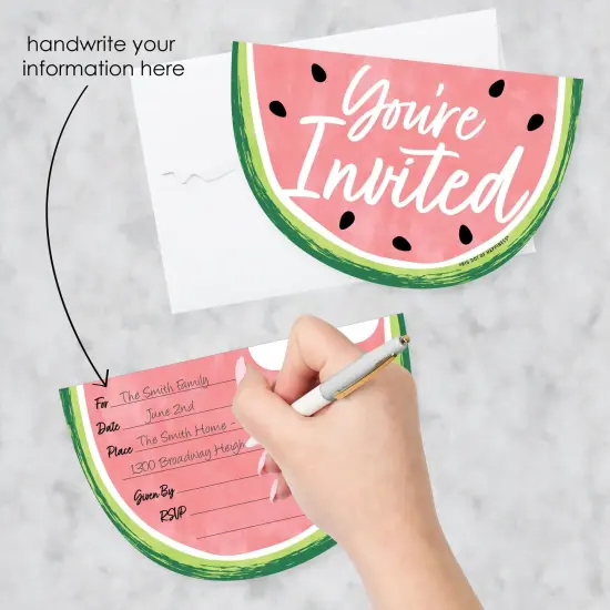 Big Dot of Happiness Sweet Watermelon - Shaped Fill-In Invitations - Fruit Party Invitation Cards with Envelopes - Set of 12 {3}