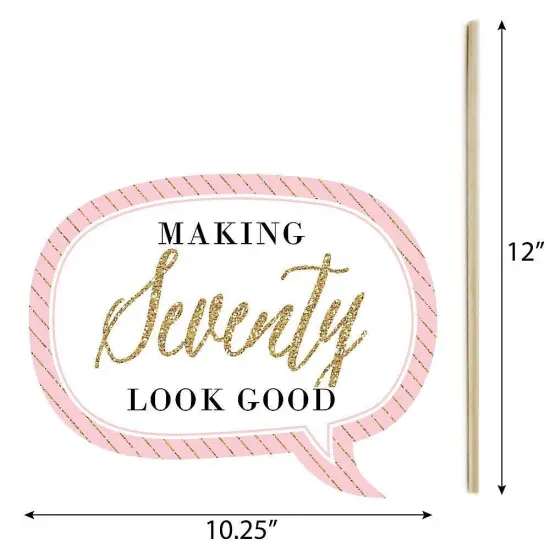 Big Dot of Happiness Funny Chic 70th Birthday - Pink, Black and Gold - Birthday Party Photo Booth Props Kit - 10 Piece {6}