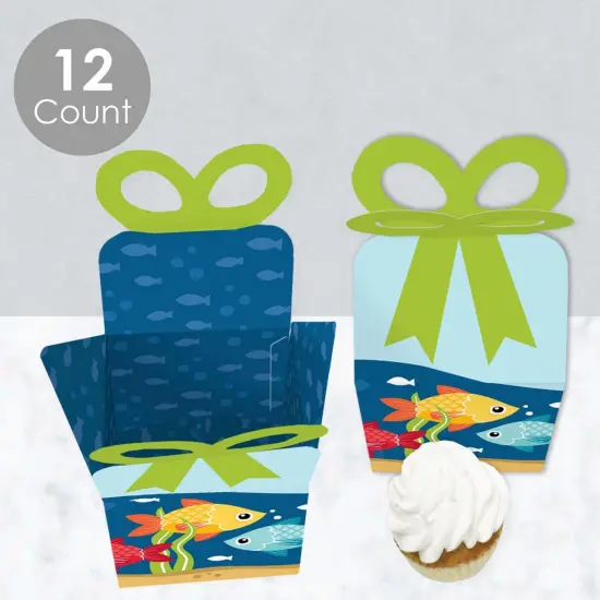 Big Dot of Happiness Let's Go Fishing - Square Favor Gift Boxes - Fish Themed Birthday Party or Baby Shower Bow Boxes - Set of 12 {4}