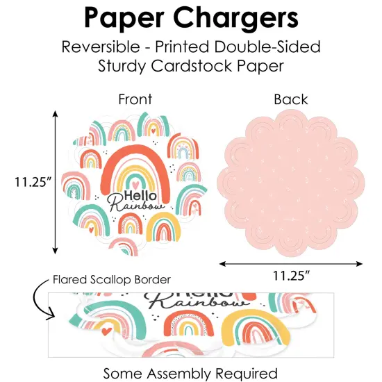 Big Dot of Happiness Hello Rainbow - Boho Baby Shower and Birthday Party Paper Charger and Table Decorations - Chargerific Kit - Place Setting for 8 {6}