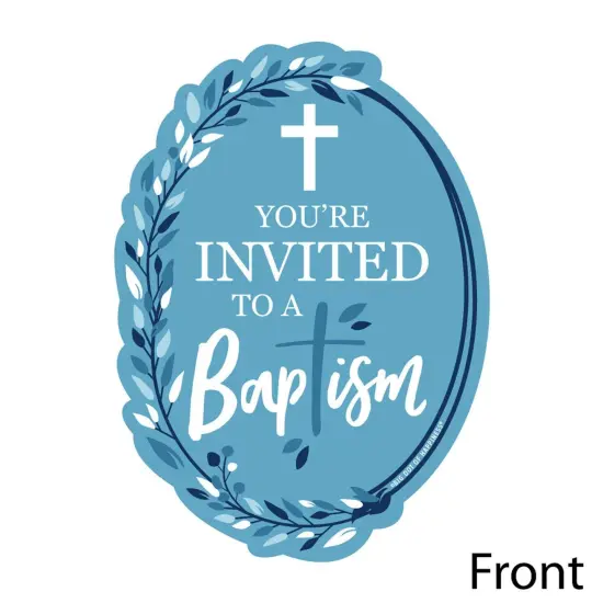 Big Dot of Happiness Baptism Blue Elegant Cross - Shaped Fill-in Invitations - Boy Religious Party Invitation Cards with Envelopes - Set of 12 {3}