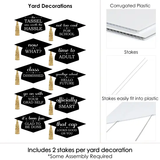 Big Dot of Happiness Gold Graduation Lawn Decorations - 10 Piece {7}