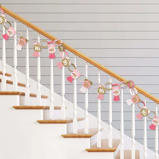 Big Dot of Happiness Sweet 16 - 90 Chain Links and 30 Paper Tassels Decoration Kit - 16th Birthday Party Paper Chains Garland - 21 feet {3}