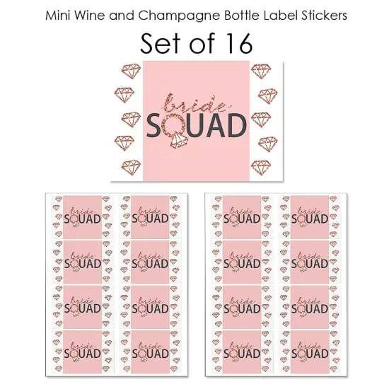 Big Dot of Happiness Bride Squad - Mini Wine & Champagne Bottle Label Stickers - Rose Gold Bridal Shower or Bachelorette Party Favor Gift - Set of 16 {7}