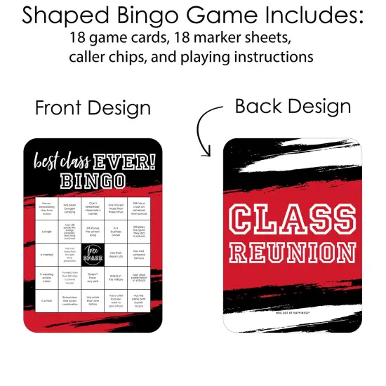 Big Dot of Happiness Reunited Red - Find the Classmate Bingo Cards and Markers - School Class Reunion Party Bingo Game - Set of 18 {4}