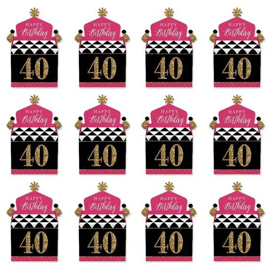 Big Dot of Happiness Chic 40th Birthday - Pink, Black and Gold - Treat Box Party Favors - Birthday Party Goodie Gable Boxes - Set of 12 {6}