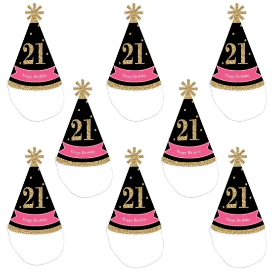 Big Dot of Happiness Finally 21 Girl - 21st Birthday - Cone Happy Birthday Party Hats for Adults - Set of 8 (Standard Size) {7}