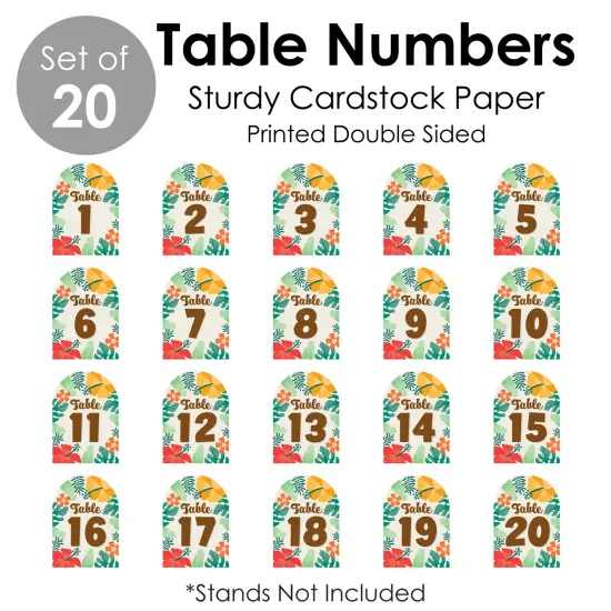 Big Dot of Happiness Tropical Luau - Hawaiian Beach Party Double-Sided 5 x 7 inches Cards - Table Numbers - 1-20 {7}