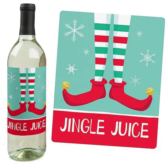Big Dot of Happiness Elf Squad - Elf Christmas Party Decorations for Women and Men - Wine Bottle Label Stickers - Set of 4 {6}