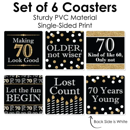 Big Dot of Happiness Adult 70th Birthday - Gold - Funny Birthday Party Decorations - Drink Coasters - Set of 6 {6}