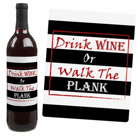 Big Dot of Happiness Beware of Pirates - Pirate Birthday Party Decorations for Women and Men - Wine Bottle Label Stickers - Set of 4 {7}