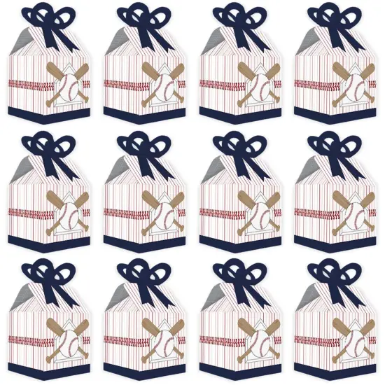 Big Dot of Happiness Batter Up - Baseball - Square Favor Gift Boxes - Baby Shower or Birthday Party Bow Boxes - Set of 12 {6}