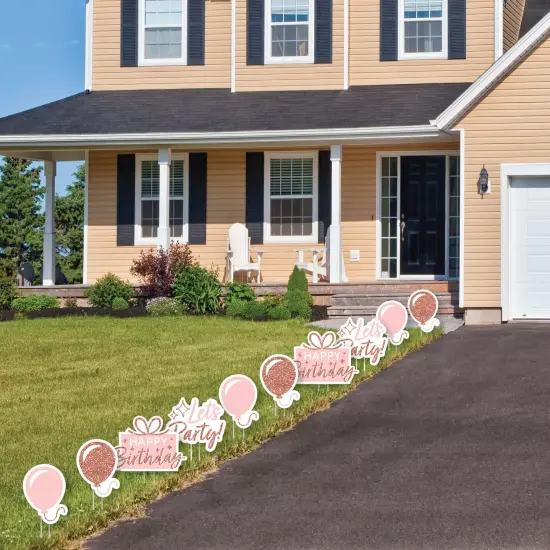 Big Dot of Happiness Pink Rose Gold Birthday - Balloon and Present Lawn Decorations - Outdoor Happy Birthday Party Yard Decorations - 10 Piece {4}