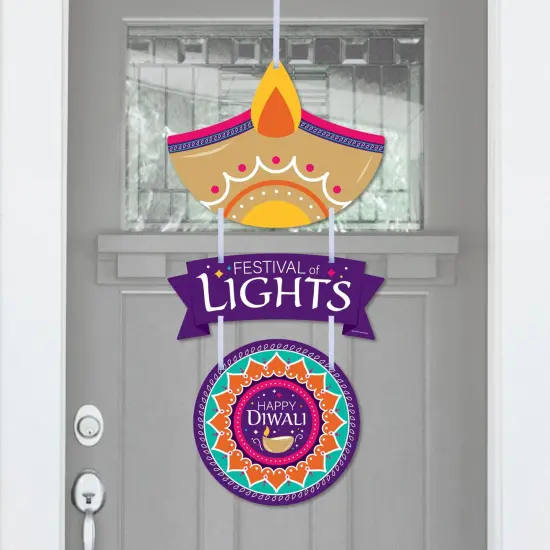 Big Dot of Happiness Happy Diwali - Hanging Porch Festival of Lights Party Outdoor Decorations - Front Door Decor - 3 Piece Sign {1}