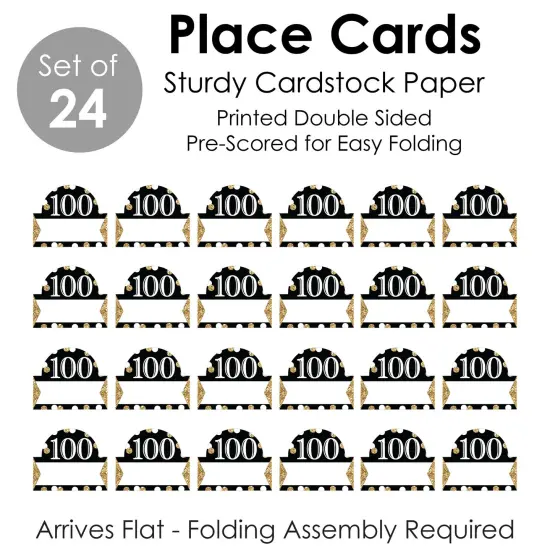 Big Dot of Happiness Adult 100th Birthday - Gold - Birthday Party Tent Buffet Card - Table Setting Name Place Cards - Set of 24 {7}