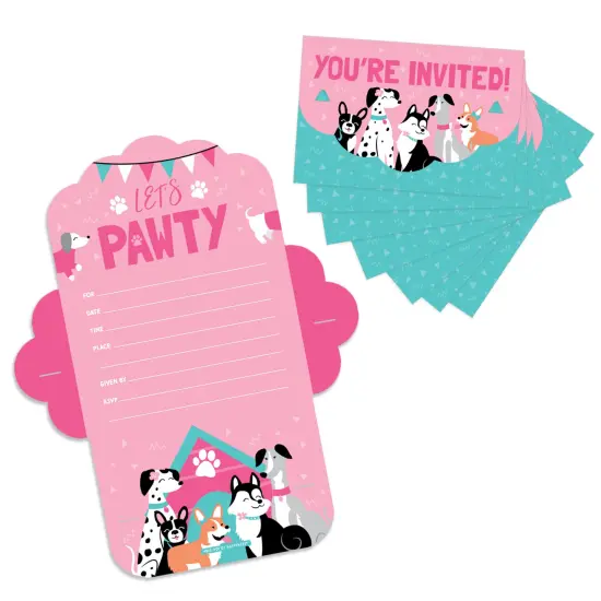Big Dot of Happiness Pawty Like a Puppy Girl - Fill-In Cards - Pink Dog Baby Shower or Birthday Party Fold and Send Invitations - Set of 8 {1}