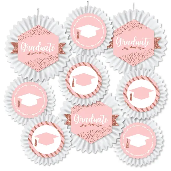 Big Dot of Happiness Rose Gold Grad - Hanging Graduation Party Tissue Decoration Kit - Paper Fans - Set of 9 {3}