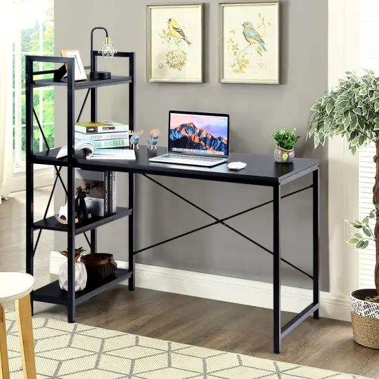 Costway 47.5'' Compact Computer Desk With 4-Tier Storage Bookshelves for Home Office {4}