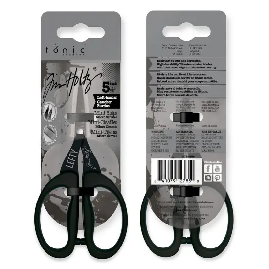 Tim Holtz Non-Stick Titanium Micro Serrated Mini Snips 5"-Left-Handed {4}