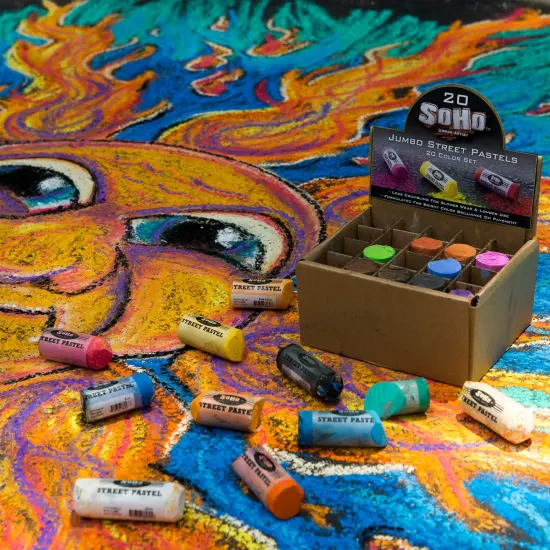 Soho Urban Artist Jumbo Kids Sidewalk Chalk, Street Pastel Set - for Pavement, Sidewalks, Concrete, or Brick with Rich Pigments, Bright, Smooth and Durable - 20 Unique Assorted Colors {5}