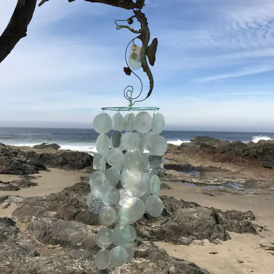 In the Breeze 7013 - 36 Inch Seahorse Capiz Breeze Wind Chime - Capiz Shell Wind Chime {2}