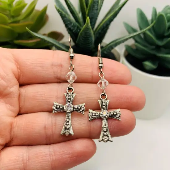 Diamond Rhinestone Gothic Cross Earrings {2}