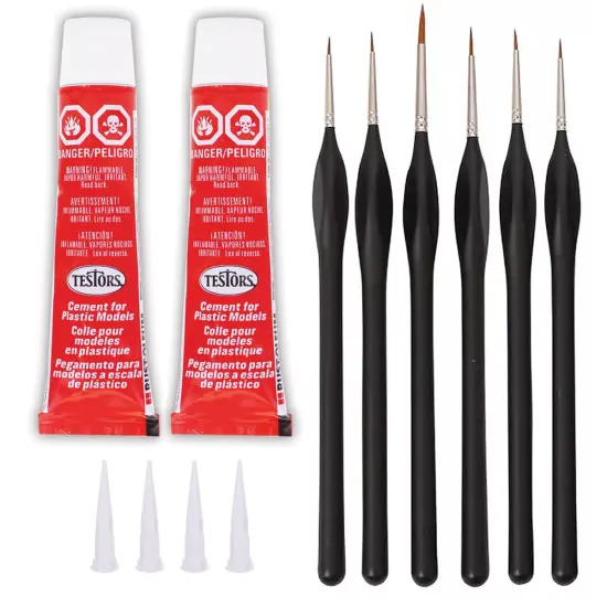 Testors Cement Plastic Model Glue 2 Pack, Pixiss Fine Miniature Detail Brushes {1}