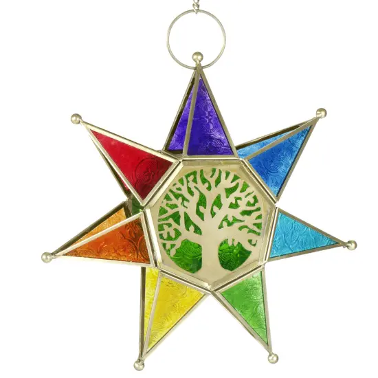 Hanging Tree of Life Seven Point Star Tealight Lantern {1}