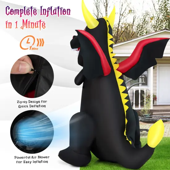 Costway 8 FT Halloween Inflatable Fire Dragon Giant Blow up Decoration with LED Lights {5}