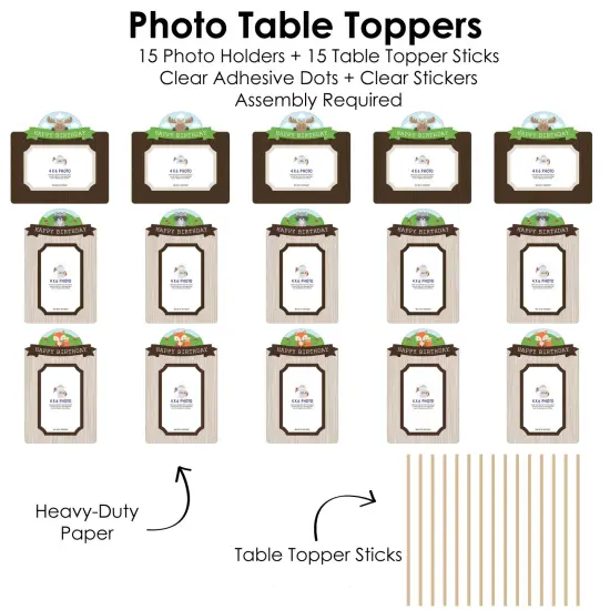 Big Dot of Happiness Woodland Creatures - Birthday Party Picture Centerpiece Sticks - Photo Table Toppers - 15 Pieces {6}