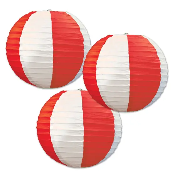 Red & White Stripes Paper Lanterns (Pack of 6) {1}