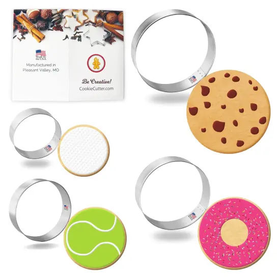 CookieCutter.com Round Biscuit Cookie Cutter 4 Pc Set, 2.5 - 4 in, Circle, Tin Plate Steel, USA {1}